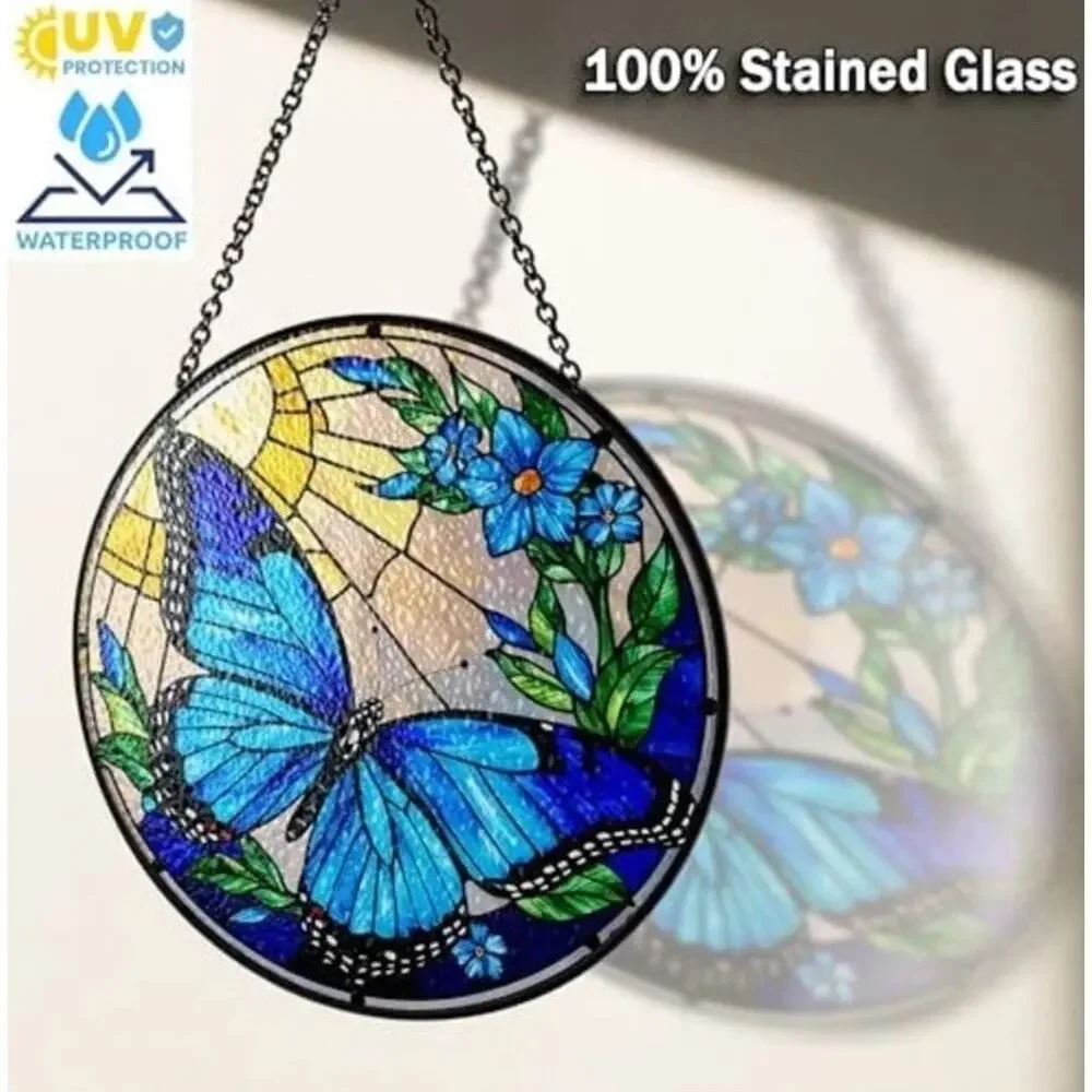 Butterfly Stained Glass Suncatcher, Window Suncatcher Hanging 7.8